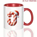 Taza de café de cerámica navideña con asa roja y diseño de letra bastón de caramelo festivo - 350ml / Estilo Letra J