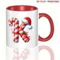 Taza de café de cerámica con letra K navideña, asa roja y diseño de bastón de caramelo - 350ml / Estilo Letra K