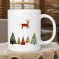Christmas ceramic mug featuring watercolor deer and trees, ideal holiday gift and daily drinkware. - White (Watercolor Christmas Deer)