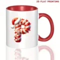 Taza de navidad con letra baston de caramelo y asa roja detalle festivo ceramica - 350ml / Estilo Letra P