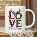 Dettaglio tazza caffè in ceramica renne di Natale, graziosa tazza latte a quadri per festa. - Stile LOVE Plaid Rosso Verde / 350ml Confezione Singola