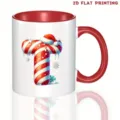 Taza de café de cerámica navideña con diseño de letra T de bastón de caramelo rojo - 350ml / Estilo Letra T