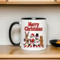 Christmas ceramic coffee mug with cute holiday cartoon design, black handle, gift. - Style 04