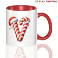Taza de cafe de ceramica de Navidad roja y blanca con motivo de baston festivo lindo - 350ml / Estilo Letra V