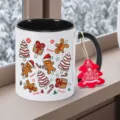 Christmas ceramic coffee mug with black handle, cute gingerbread man pattern, festive detail view. - 350ml / Black