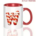 Taza de café de cerámica estilo bastón de caramelo letra W con asa y interior rojos vivos - 350ml / Estilo Letra W