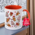 Christmas ceramic mug with orange handle and cute gingerbread man print for holiday drinks. - 350ml / Orange