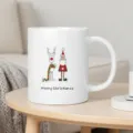 Christmas ceramic mug with cute Santa and reindeer cartoon print, perfect holiday gift cup. - White (Santa and Reindeer A)