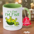 Keramiktasse Detail, lustiges Schildkrötenmotiv und grüner Griff für kreatives Geschenk. - Grün Schildkröte Stil