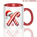 Taza de cerámica navideña con estampado de bastón de caramelo y copo, asa e interior rojos. - 350ml / Estilo Letra X