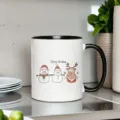Christmas ceramic mug with cute snowman and reindeer print, black handle, coffee cup. - Style 02