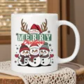 Tasse en céramique blanche de Noël avec motif de bonhomme de neige, tasse à café - Style Bonhomme de Neige de Noël / 350ml Paquet Unique