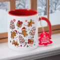 Christmas gingerbread man ceramic coffee mug with red handle, cute festive holiday gift mug. - 350ml / Red