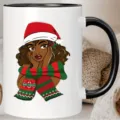 Ceramic coffee mug with black handle, featuring cute Christmas girl illustration for holiday. - 350ml / Black