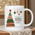 Tasse en céramique de Noël mug café lait avec impression d'arbre de noël cadeau blanc - Style Sapin de Noël Géométrique / 350ml Paquet Unique