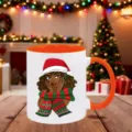 Christmas ceramic coffee mug with orange handle and festive African American woman print - 350ml / Orange