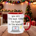 Weihnachts Keramik Kaffeetasse mit niedlichem Laptop Motiv und romantischem Zitat für Geschenke. - 350ml / Stil 16 Internet Roter Griff