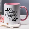 Keramik Kaffeetasse mit rosa Henkel und niedlichem Frohe Weihnachten Text für Feiertag Zuhause. - 350ml / Stil 11 Weihnachtspinkem Griff