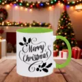 Weihnachts Keramik Tasse Detailansicht, grünes Innere, Handvat, festliches Design für Zuhause. - 350ml / Stil 07 Weihnachtsgrüner Griff