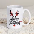 Weihnachts Keramik Kaffeetasse mit kariertem Rentiergeweih Muster, ideal fur festliche Geschenke. - 350ml / Weiß