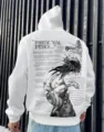 Men Women Fleece Hooded Sweatshirt Gothic Religious Back Graphic Print White Casual Hoodie - White-Black Logo