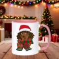 Christmas ceramic coffee mug with pink handle and cute holiday festive illustration design. - 350ml / Pink