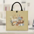 Vintage breipatroon jute tote bag voor dagelijks winkelen, reizen en buitenpique-niques. - Totetas met Breigereedschap Bedrukking (1)