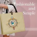 Detailed view of the mystical evil eye jute tote bag, featuring intricate metallic embellishments. - Evil Eye Style (1)
