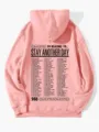 Women pink fleece hoodie winter casual drawstring sweatshirt with graphic print pocket - Pink