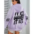 Women's casual oversized purple hooded sweatshirt with stylish back letter print. - S / Tops / Light Purple
