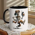 Tazza da caffè in ceramica con scheletro danzante, bianco e nero, stoviglie resistenti per uso quotidiano. - 350ml / Perline Nere e Bianche