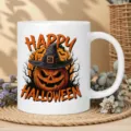 Halloween ceramic coffee mug with pumpkin and witch hat design for autumn holiday decor. - 350ml / White