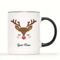 Gedetailleerde kerst rendier koffiekopje, gepersonaliseerde witte keramische mok met naam. - 350ml / 06