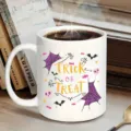 Halloween ceramic coffee mug with cute trick or treat print for office and home use daily - 350ml / White
