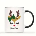 Tasse à café en céramique renne de Noël avec poignée noire et texte de nom personnalisé - 350ml / 03