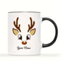 Tasse a cafe en ceramique avec motif de renne de Noel personnalisee au nom de famille - 350ml / 02