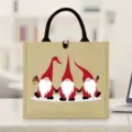 Sac cabas en jute gnome de Noël détail, joli sac cadeau festif avec impression pour fêtes. - Imprimé Gnome (1)