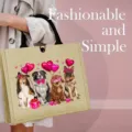 Valentine's Day jute tote bag with cute dog print, reusable shopping and travel bag. - Dog Print Style