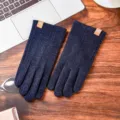 Winter warm touch screen gloves thickened plush windproof outdoor cycling gloves dark blue - Lgc standard - imitation qingyang niyang blue / One Size
