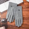Winter warm knitted gloves for women and men, classic grey touch screen gloves with metal decor. - Single line double loop - imitation qingyang niguan gray / One Size
