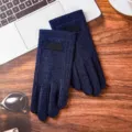 Winter warm knitted fleece gloves for men and women, thick windproof touch screen design. - Second-line deer mark-imitation green sheep nylon blue / One Size
