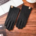 Winter warm knitted touch screen gloves for men and women, dark grey fleece lined. - Lgc standard - imitation qingyang nappa black / One Size