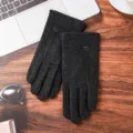 Winter warm knit gloves for men and women, thick fleece lined windproof outdoor cycling gloves. - Single line double loop - imitation qingyang neri black / One Size