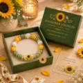 Sunflower beaded bracelet set with gift box and message card, colorful fashion jewelry gift. - Color Box / Sunflower