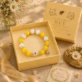 Handmade yellow white beaded bracelet with cute bee charm gift box set for women fashion. - Color Box / Yellow Little Bee
