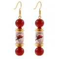 Elegant red bird ceramic bead drop earrings with gold-plated hooks for women fashion jewelry - Red Bird Earrings / Red