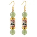 Vintage floral hummingbird drop earrings with green beads and gold hooks for women daily wear. - Green Bird Earrings