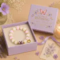 Exquisite pink and white beaded bracelet featuring a butterfly charm and gift box. - Butterfly Style / Color Box / Purple