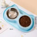 Gamelle double pour animaux avec bols en acier inoxydable et base en forme d'oreilles de chat. - Doubles Bols en Acier Inoxydable / Bleu clair