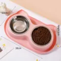 Gamelle double rose pour animal avec insert en inox, design mignon d'oreilles de chat, 38x23cm. - Doubles Bols en Acier Inoxydable / Rose Clair